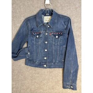 Women's Levi’s Trucker Red Studded Denim Jacket, Size Small,  Diamond‎ Design